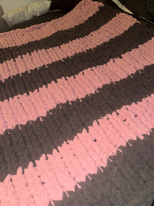 Pink & Grey Stripe Chunky Knit